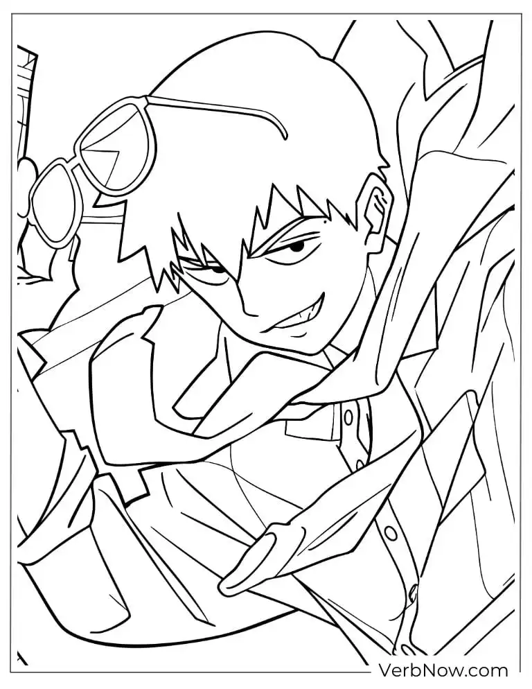 22 Free Mob Psycho 100 Coloring Pages (Printable PDF) Anime Boy with Sunglasses Coloring Page