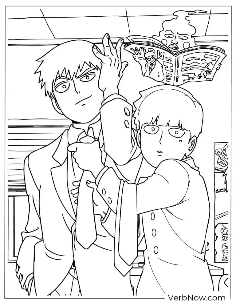 22 Free Mob Psycho 100 Coloring Pages (Printable PDF) Mob Psycho 100 Reigen and Mob Coloring Page