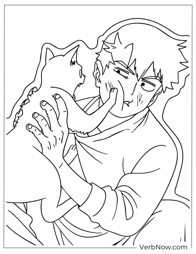 22 Free Mob Psycho 100 Coloring Pages (Printable PDF) Cat Pawing Man's Face Coloring Page