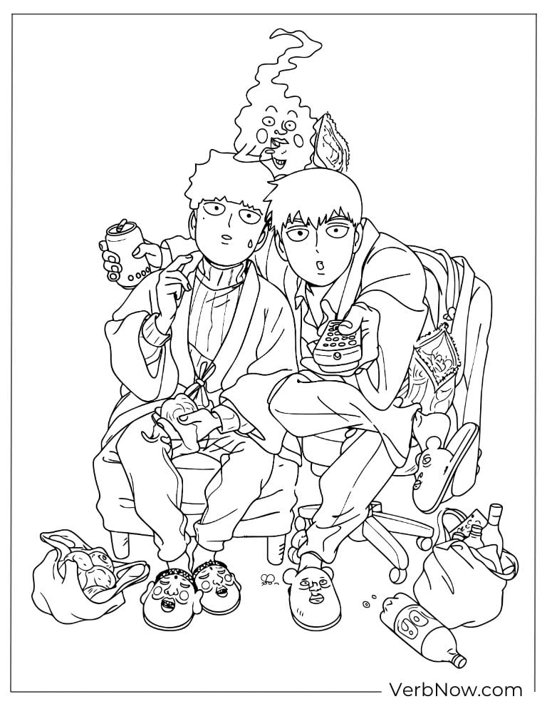 22 Free Mob Psycho 100 Coloring Pages (Printable PDF) Mob Psycho 100 Coloring Page: Mob, Reigen & Dimple