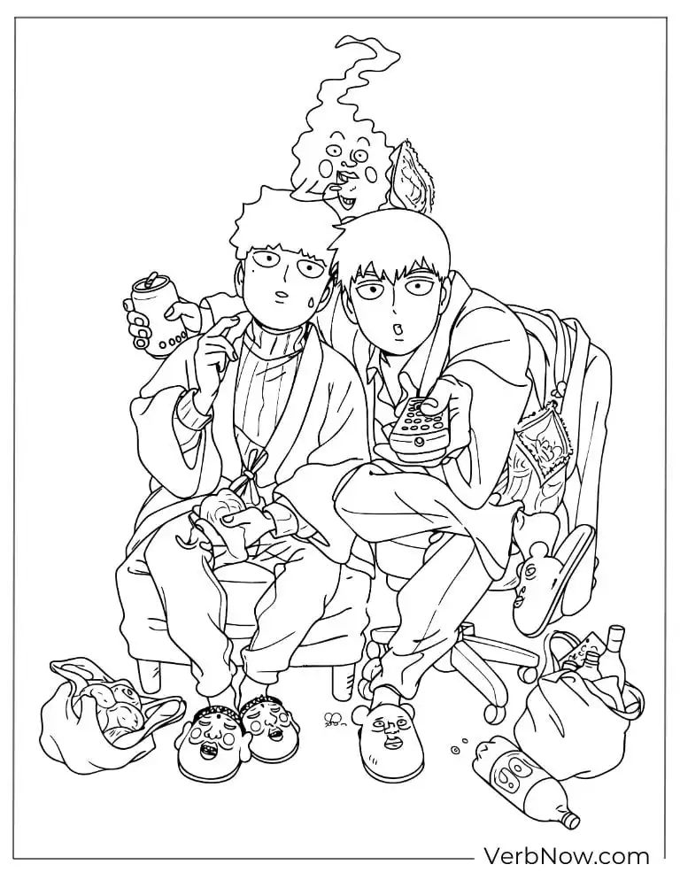 22 Free Mob Psycho 100 Coloring Pages (Printable PDF) Mob Psycho 100 Coloring Page: Mob, Reigen & Dimple