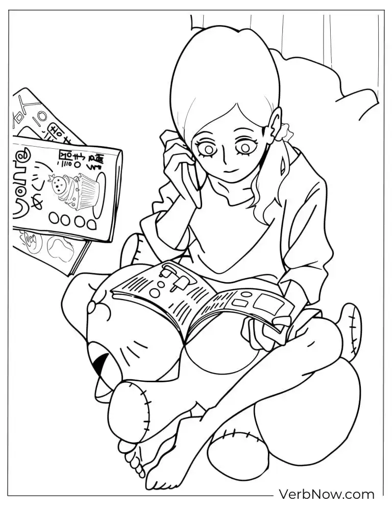 22 Free Mob Psycho 100 Coloring Pages (Printable PDF) Cute girl reading magazine coloring sheet