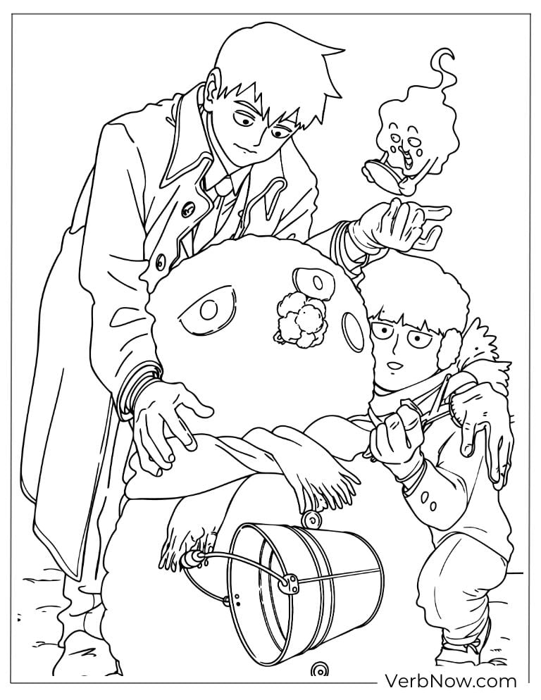 22 Free Mob Psycho 100 Coloring Pages (Printable PDF) Reigen and Mob Snowman Building Coloring Page