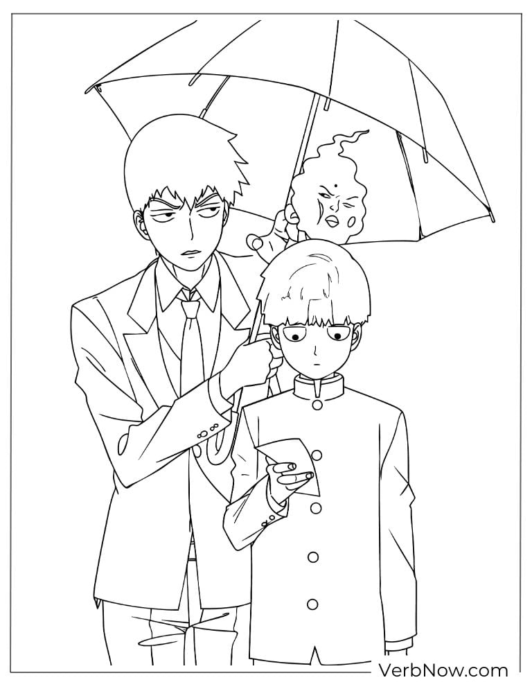 22 Free Mob Psycho 100 Coloring Pages (Printable PDF) Mob Psycho 100 Reigen and Mob Coloring Page