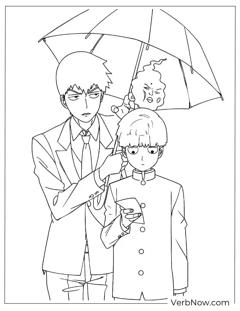 22 Free Mob Psycho 100 Coloring Pages (Printable PDF) Mob Psycho 100 Reigen and Mob Coloring Page
