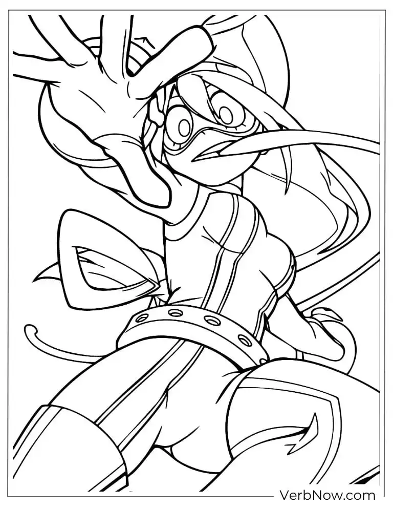 22 My Hero Academia Coloring Pages (100% Printabel PDF) Tsuyu Asui Froppy Action Pose Coloring Page MHA