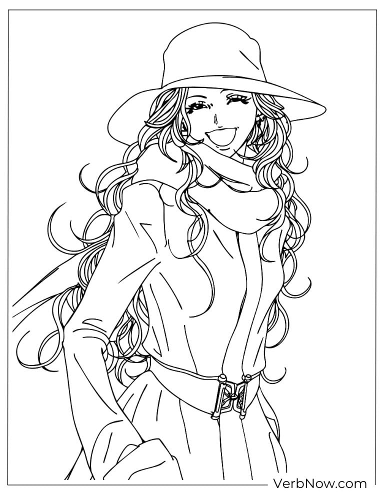 22 Free Nana Coloring Pages For Kids (Printable PDF) Happy Anime Girl with Hat Coloring Page