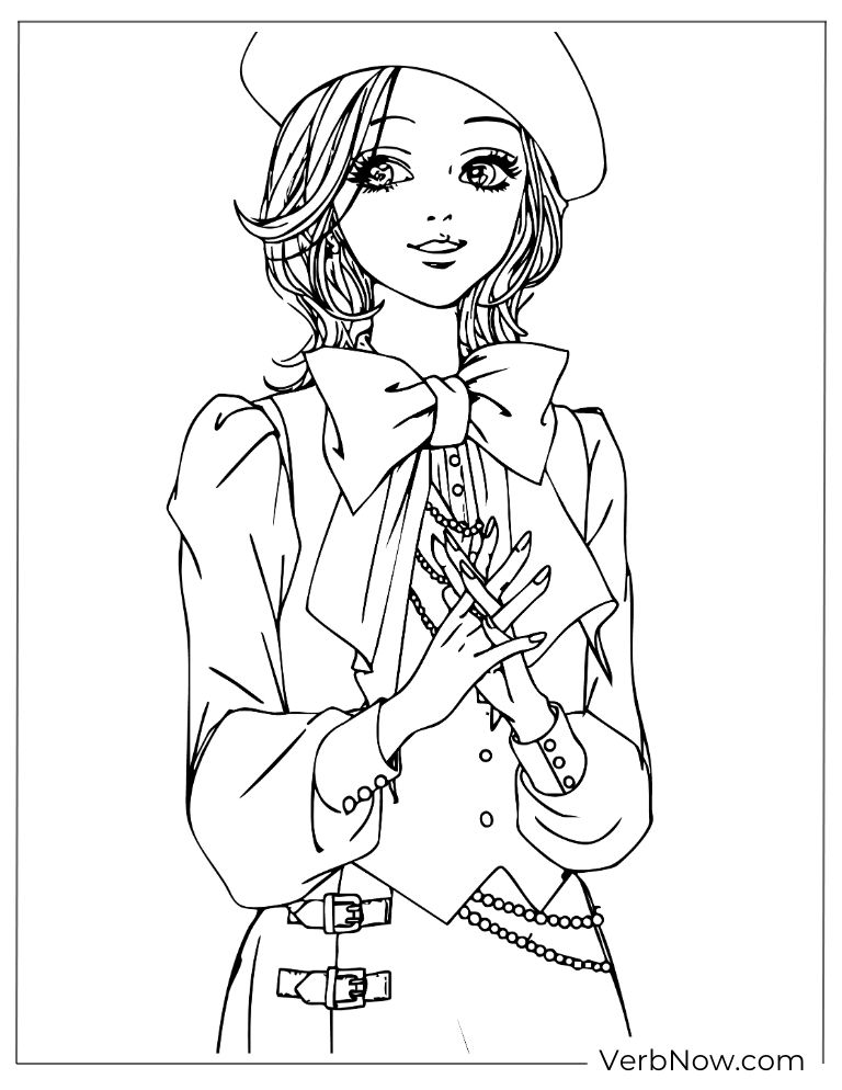 22 Free Nana Coloring Pages For Kids (Printable PDF) Stylish Anime Girl Coloring Page: Beret & Bow Tie