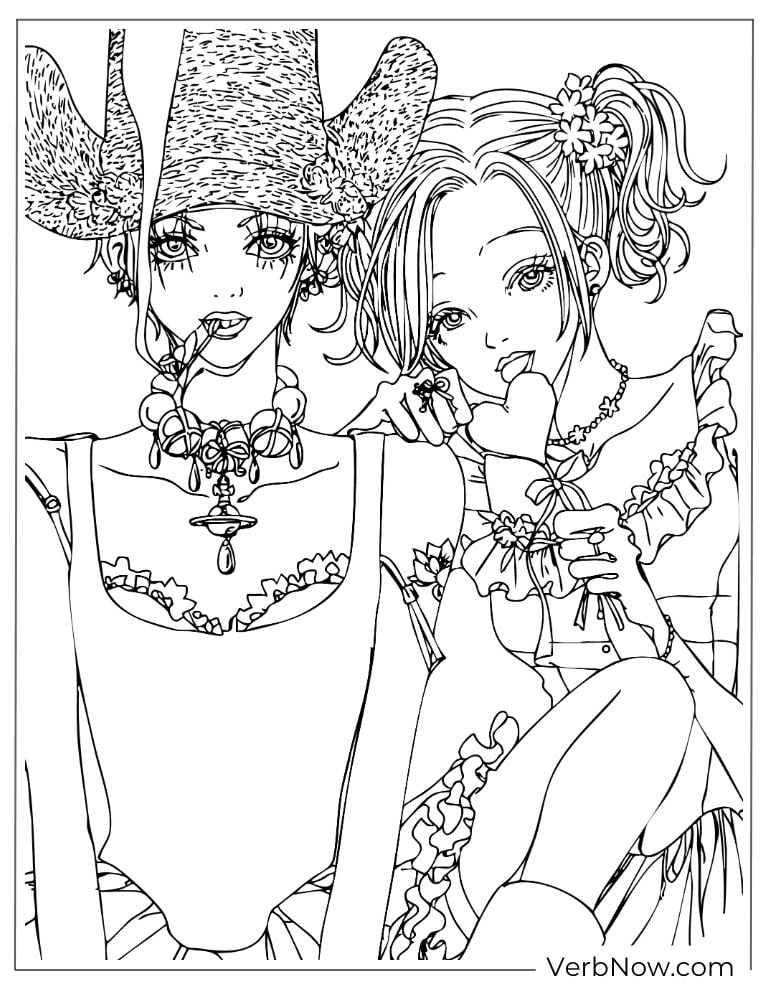 22 Free Nana Coloring Pages For Kids (Printable PDF) Nana Manga Coloring Page: Two Girls Portrait