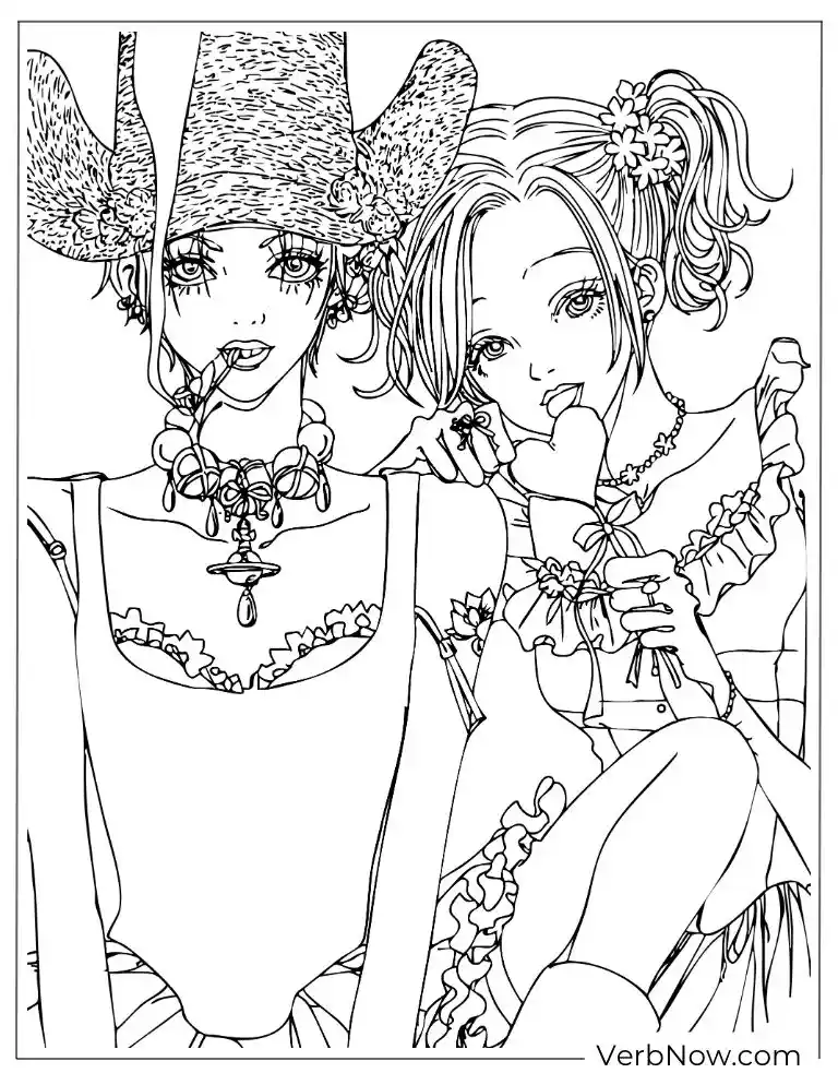 Nana Manga Coloring Page: Two Girls Portrait