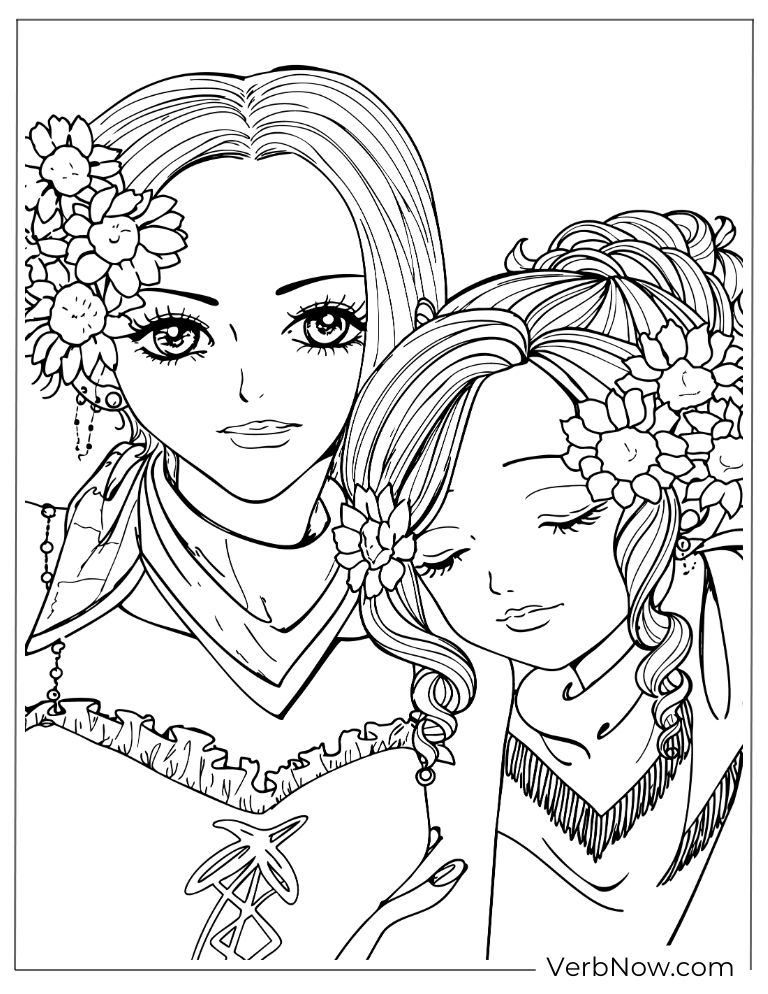 22 Free Nana Coloring Pages For Kids (Printable PDF) Anime Girls with Flowers Coloring Page