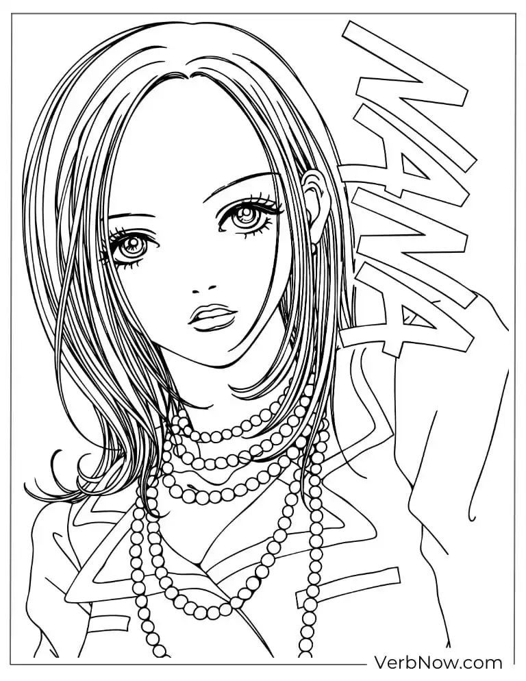 Nana Anime Girl with Pearls Coloring Page