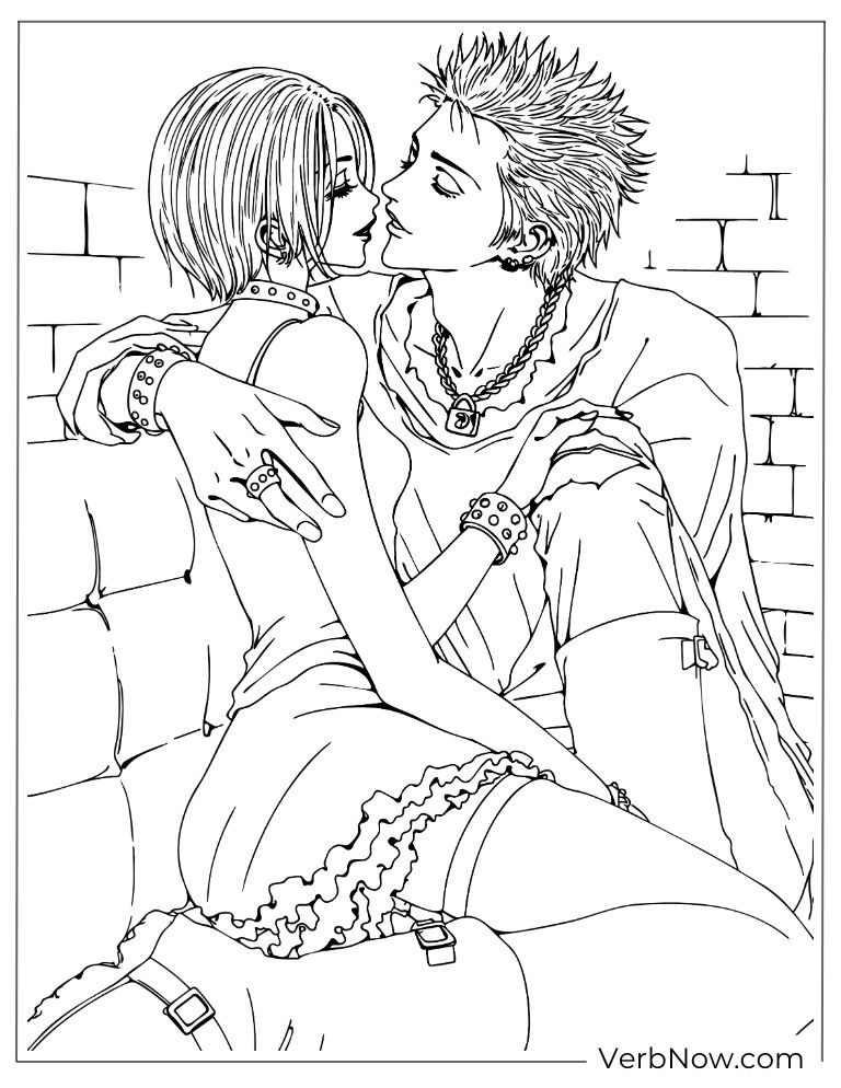 22 Free Nana Coloring Pages For Kids (Printable PDF) Romantic Manga Couple Kissing Coloring Page