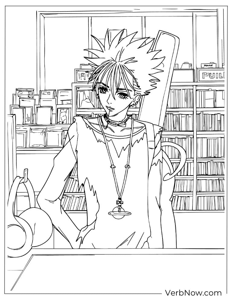 22 Free Nana Coloring Pages For Kids (Printable PDF) Anime Punk Musician Coloring Page with Spiky Hair