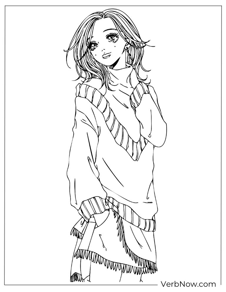 22 Free Nana Coloring Pages For Kids (Printable PDF) Anime Girl in Sweater Coloring Page