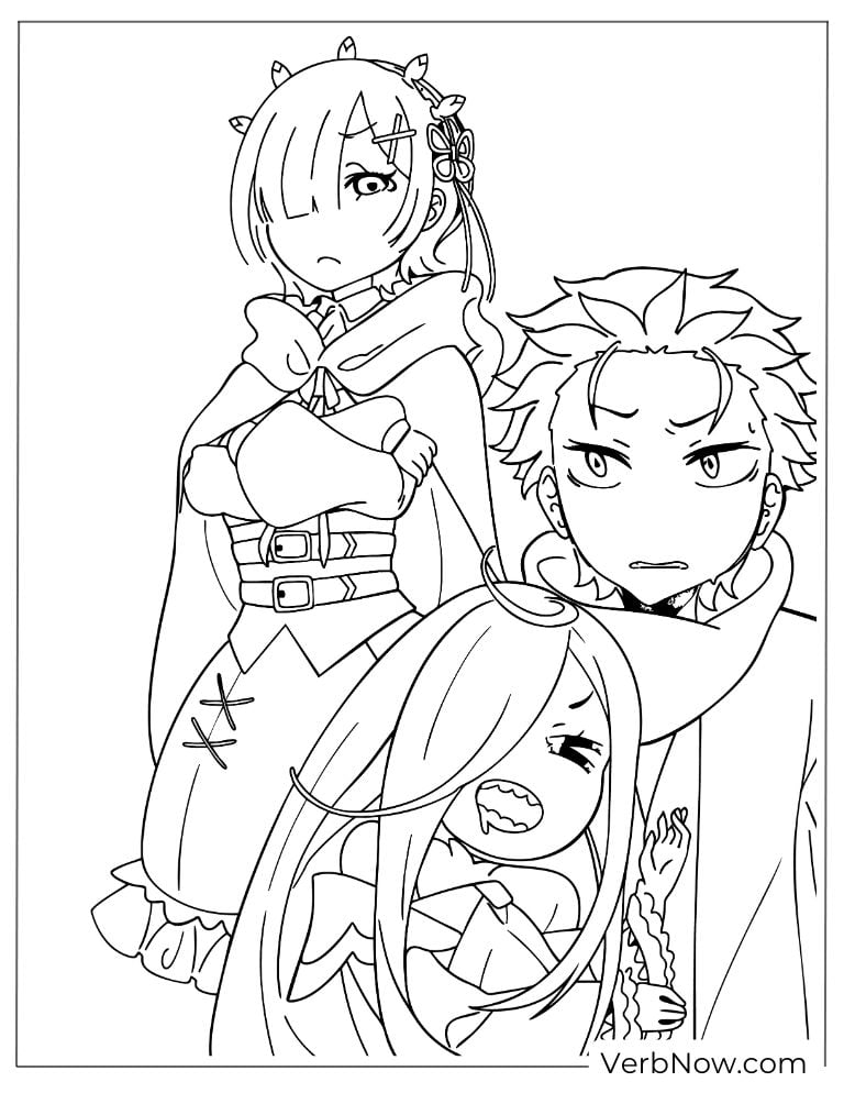 22 Free Doc McStuffins Coloring Pages (100% Printable PDF) Re:Zero Anime Ram, Subaru, and Friends Coloring Page