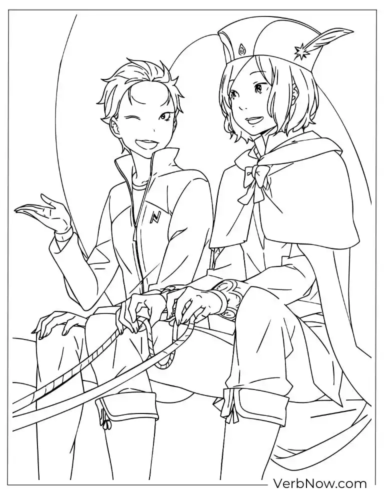 22 Free Re:Zero Coloring Pages (Printable PDF) Re:Zero Subaru and Otto Suwen Anime Coloring Page