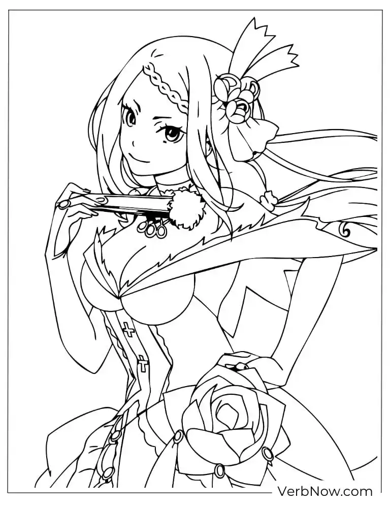 22 Free Re:Zero Coloring Pages (Printable PDF) Elegant Anime Girl Coloring Page