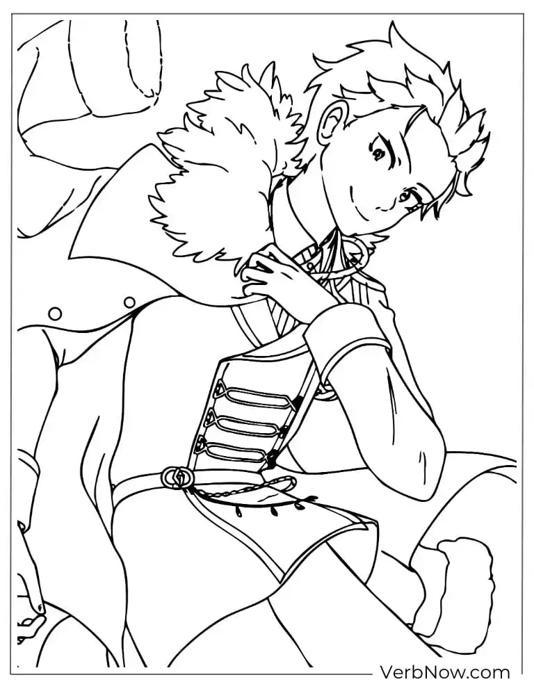 22 Free Re:Zero Coloring Pages (Printable PDF) Anime Boy in Regal Uniform Coloring Page