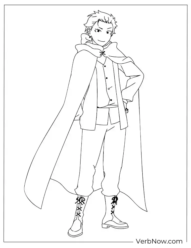 22 Free Re:Zero Coloring Pages (Printable PDF) Subaru Natsuki Re:Zero Anime Coloring Page