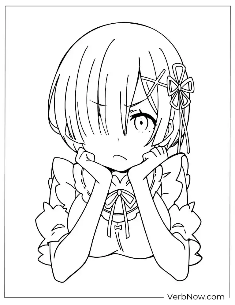 22 Free Re:Zero Coloring Pages (Printable PDF) Rem Re:Zero Anime Girl Coloring Page