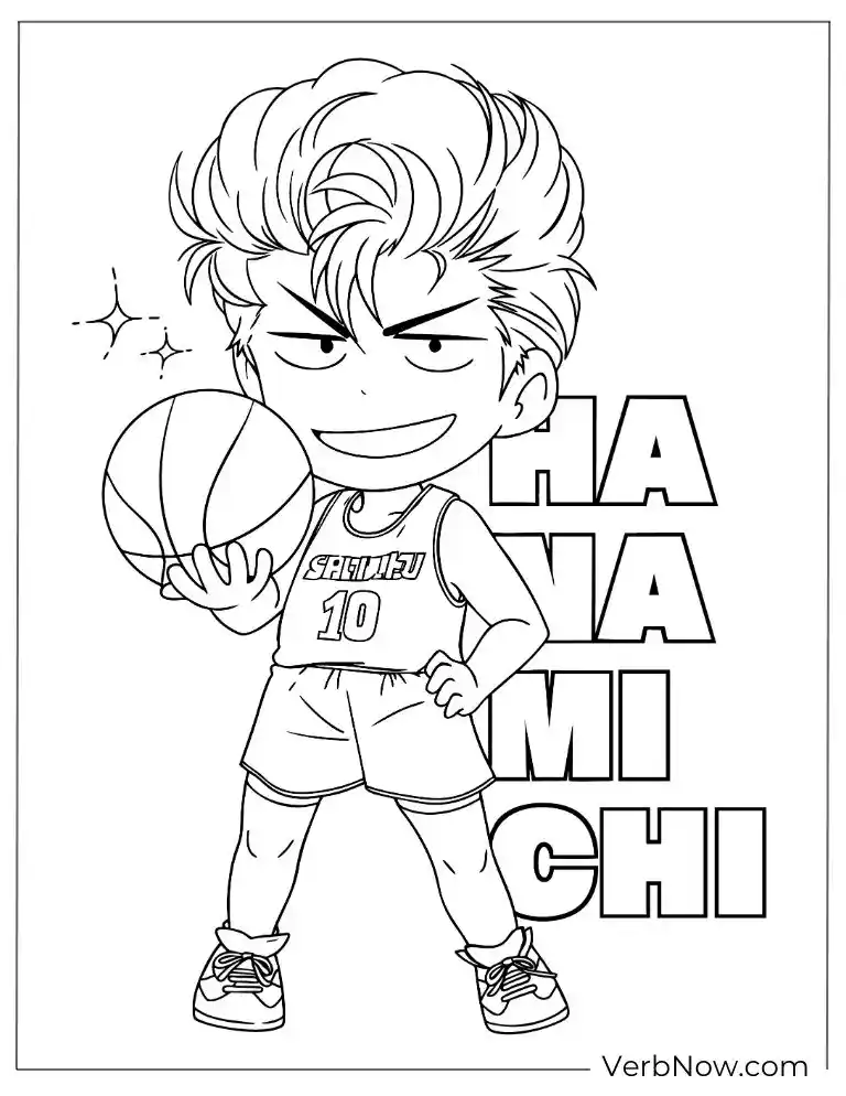 Epic Slam Dunk Coloring Pages – Free & 100% Printable PDF Hanamichi Sakuragi Slam Dunk Chibi Coloring Page