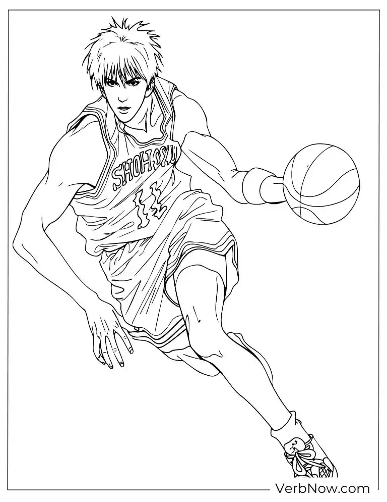 Epic Slam Dunk Coloring Pages – Free & 100% Printable PDF Rukawa Kaede Slam Dunk Dribble Coloring Page