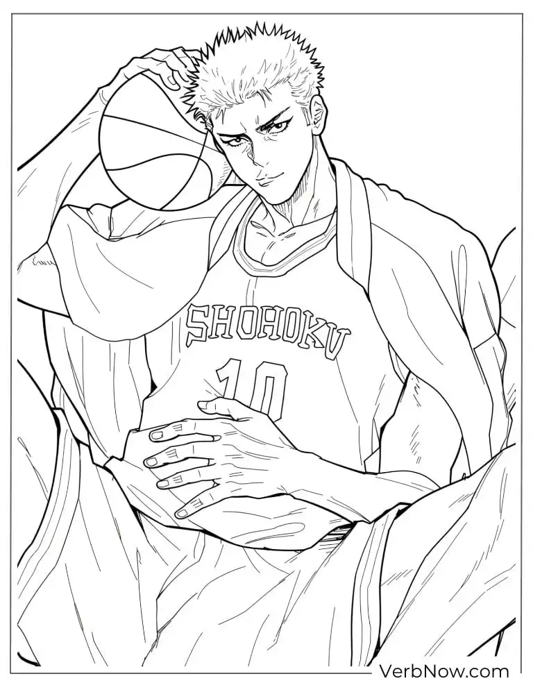 Epic Slam Dunk Coloring Pages – Free & 100% Printable PDF Slam Dunk Sakuragi Hanamichi Basketball Coloring Page
