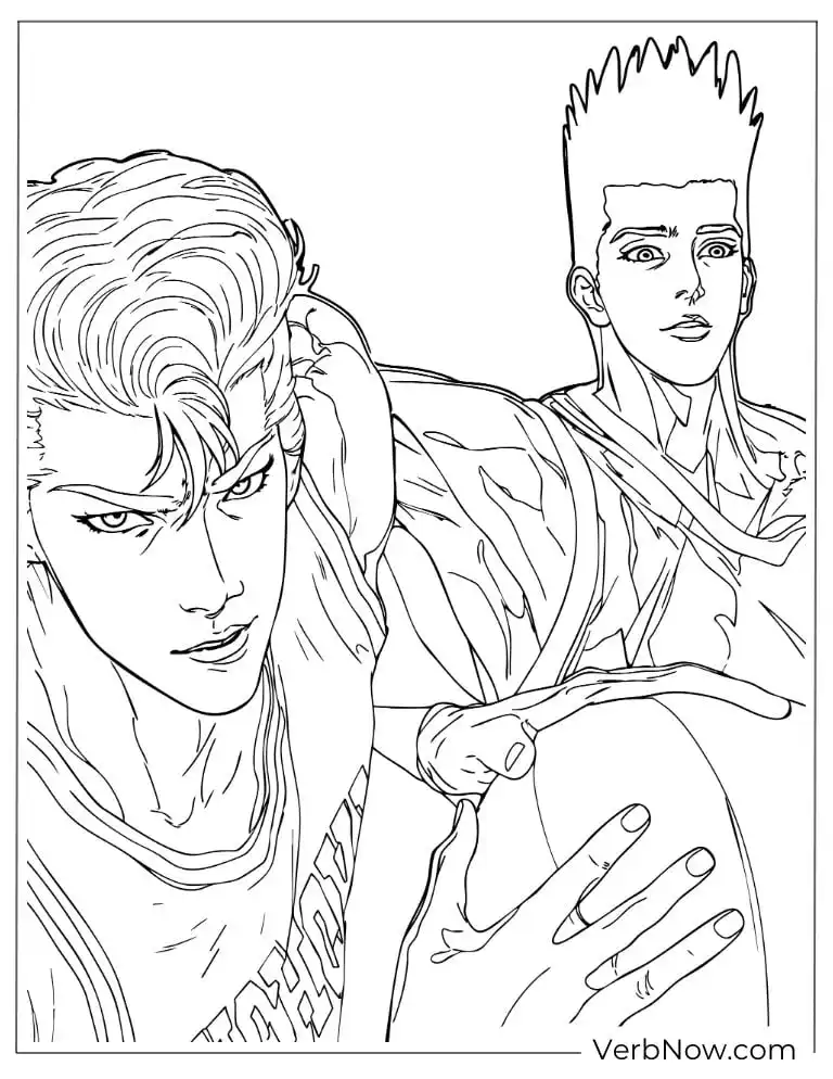 Epic Slam Dunk Coloring Pages – Free & 100% Printable PDF Anime Basketball Players Duo Coloring Page