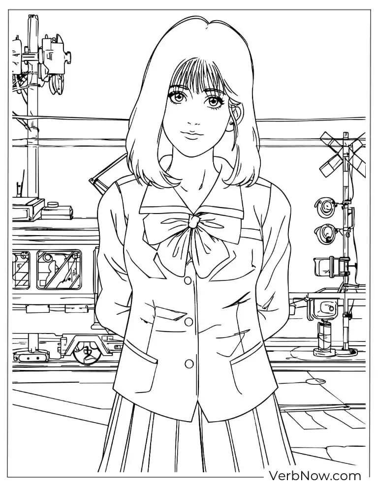 Epic Slam Dunk Coloring Pages – Free & 100% Printable PDF Cute Anime Girl School Uniform Coloring Page
