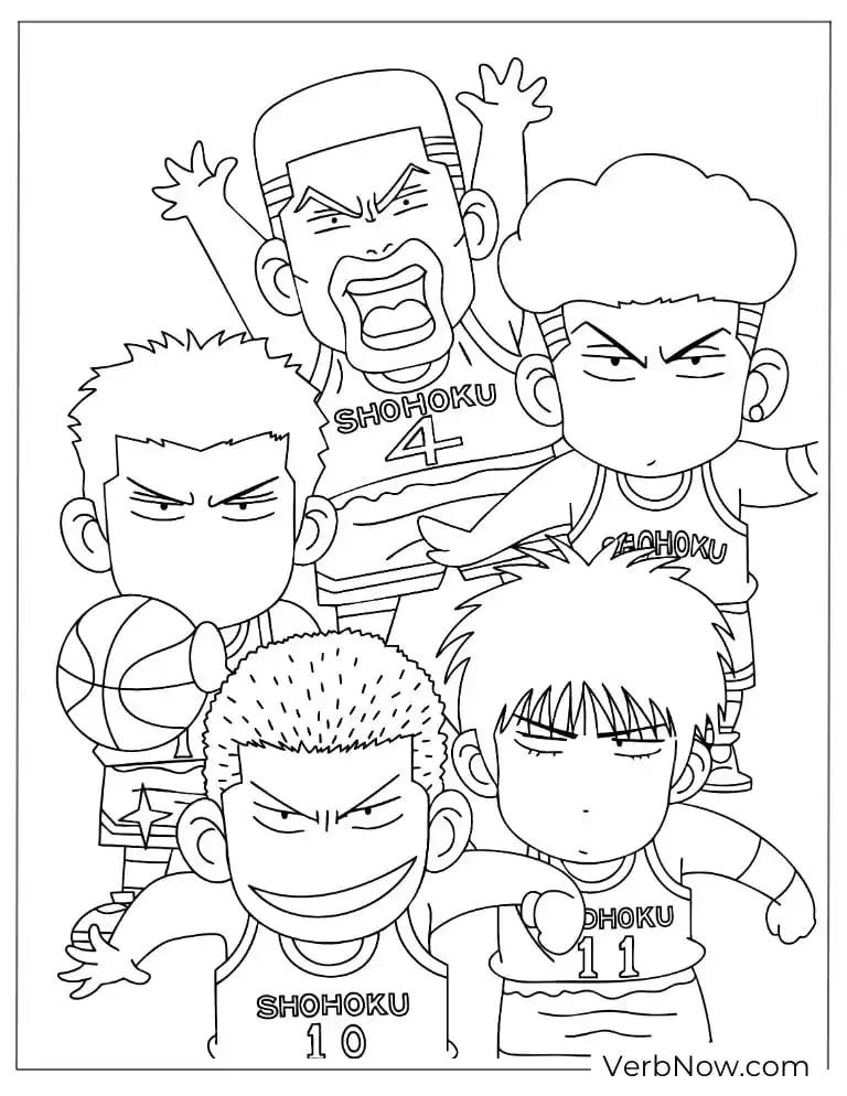 Epic Slam Dunk Coloring Pages – Free & 100% Printable PDF Slam Dunk Shohoku Basketball Team Chibi Coloring Page