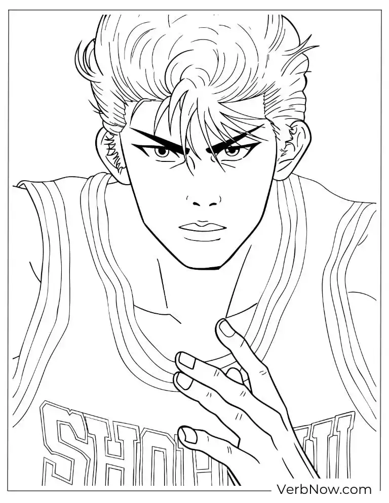 Epic Slam Dunk Coloring Pages – Free & 100% Printable PDF Slam Dunk Shohoku Basketball Player Anime Coloring Page