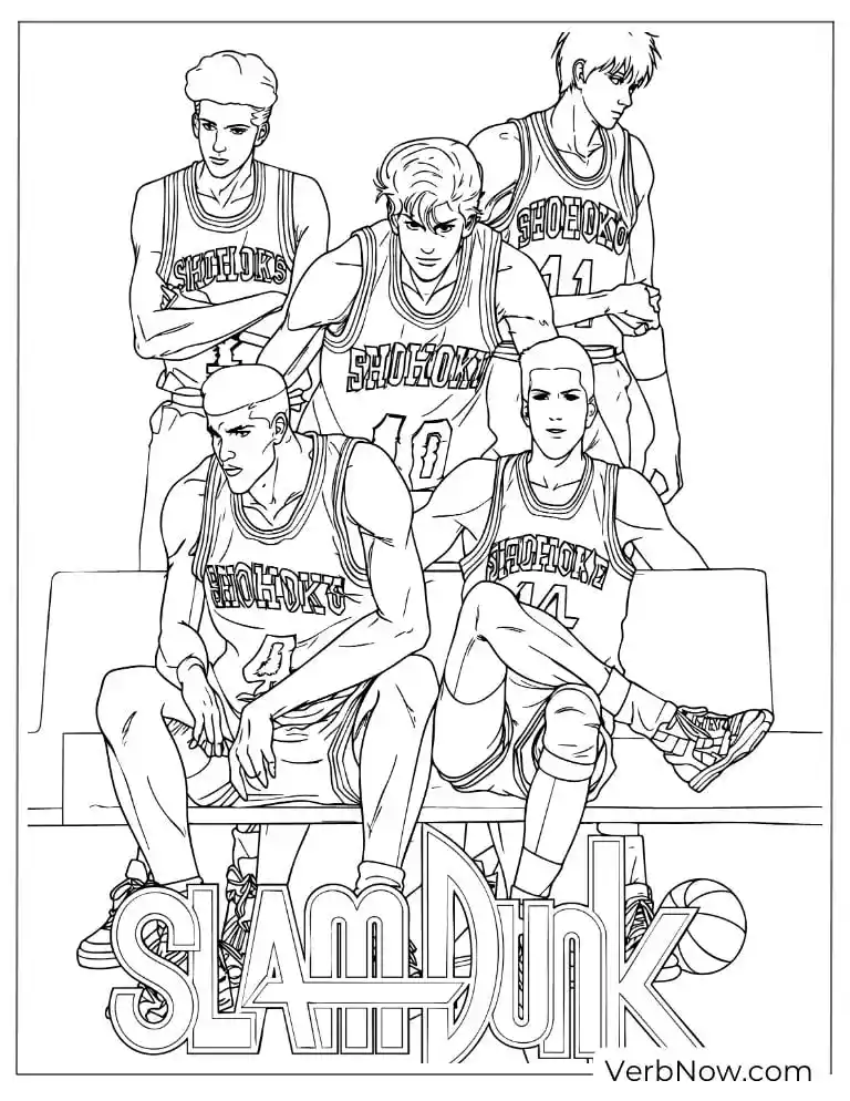 Epic Slam Dunk Coloring Pages – Free & 100% Printable PDF Slam Dunk Shohoku Team Coloring Page