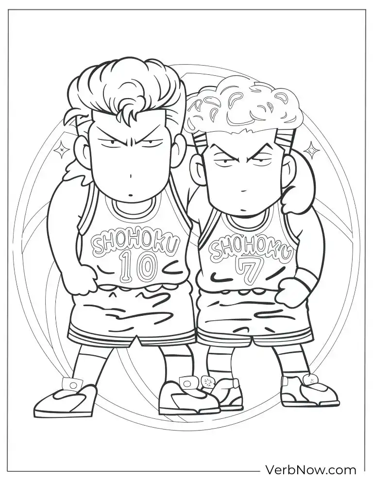 Epic Slam Dunk Coloring Pages – Free & 100% Printable PDF Slam Dunk Chibi Sakuragi & Ryota Coloring Page