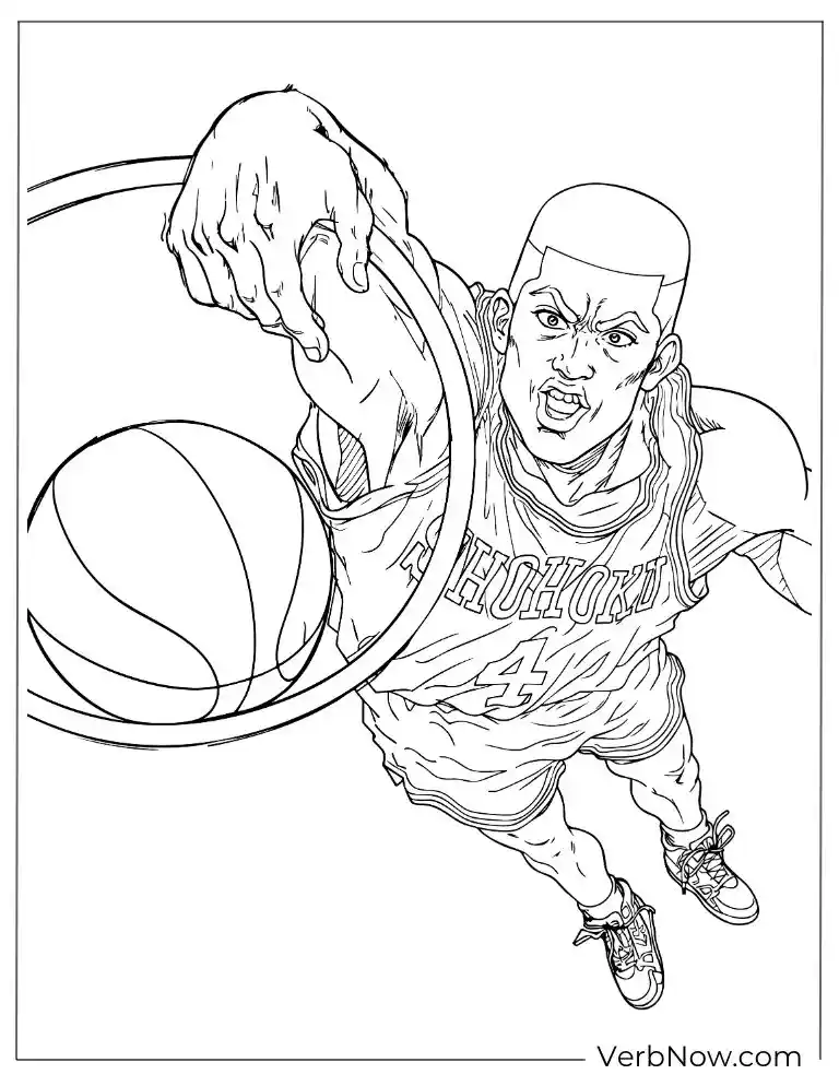 Epic Slam Dunk Coloring Pages – Free & 100% Printable PDF Takenori Akagi Slam Dunk Coloring Page