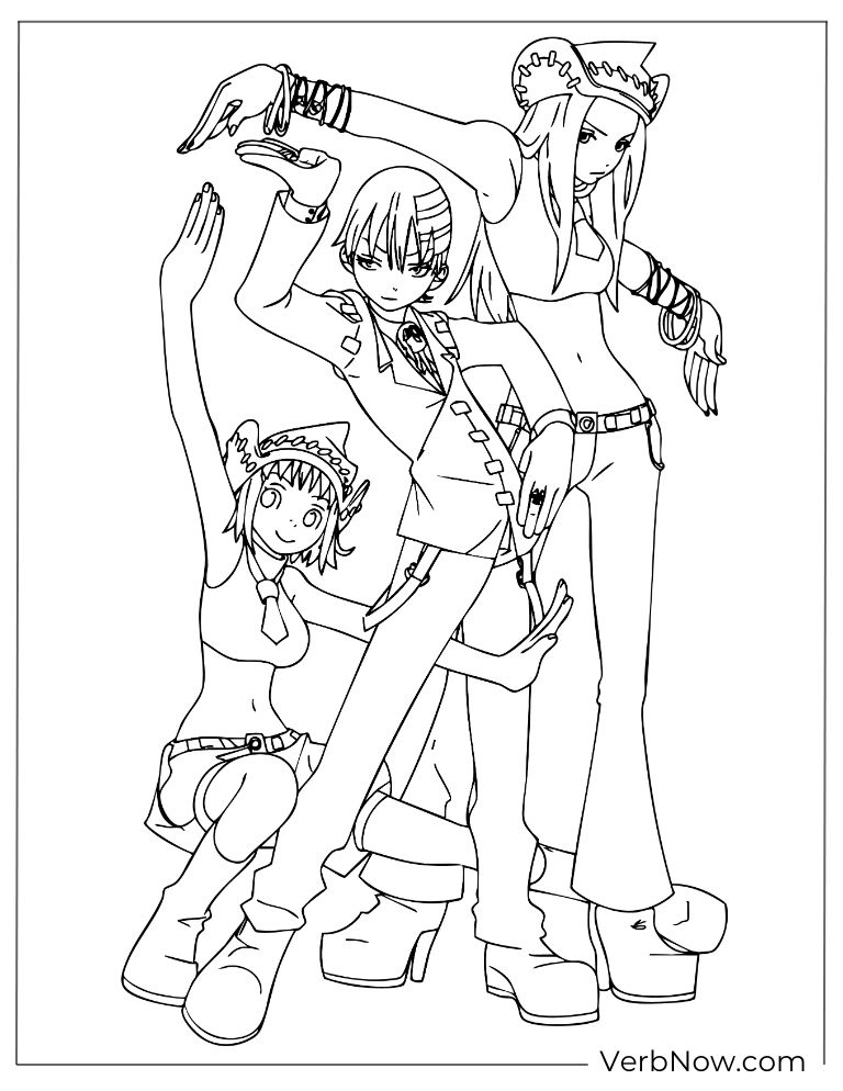 22 Free Soul Eater Coloring Pages (100% Printable PDF) Soul Eater Death The Kid and Thompson Sisters Coloring Page