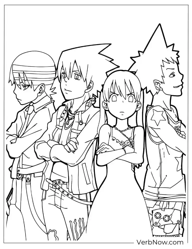 22 Free Soul Eater Coloring Pages (100% Printable PDF) Soul Eater Main Crew Coloring Page - Maka, Soul, Kid