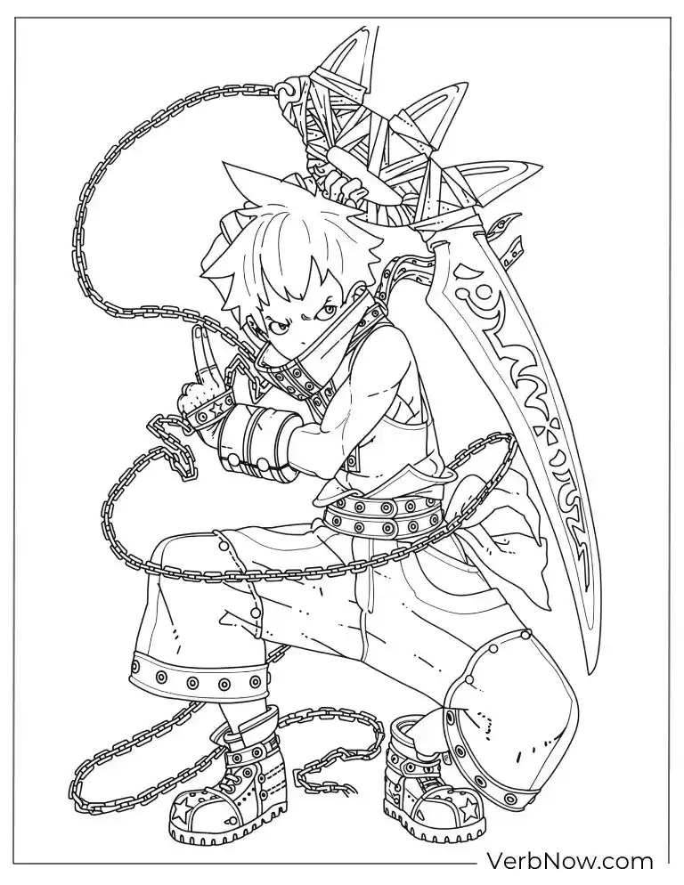 22 Free Soul Eater Coloring Pages (100% Printable PDF) Anime Boy Warrior with Chains and Sword Coloring Page