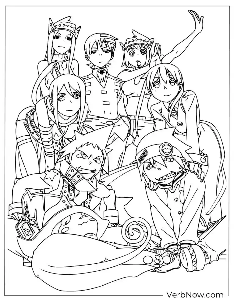 22 Free Soul Eater Coloring Pages (100% Printable PDF) Soul Eater Anime Characters Group Coloring Page