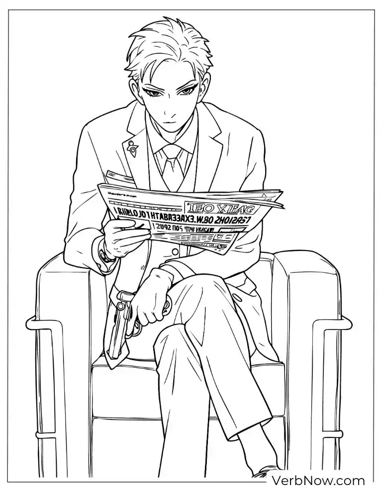 22 Free Spy x Family Coloring Pages For Fun (Printable PDF) Loid Forger Coloring Page Reading Newspaper & Gun