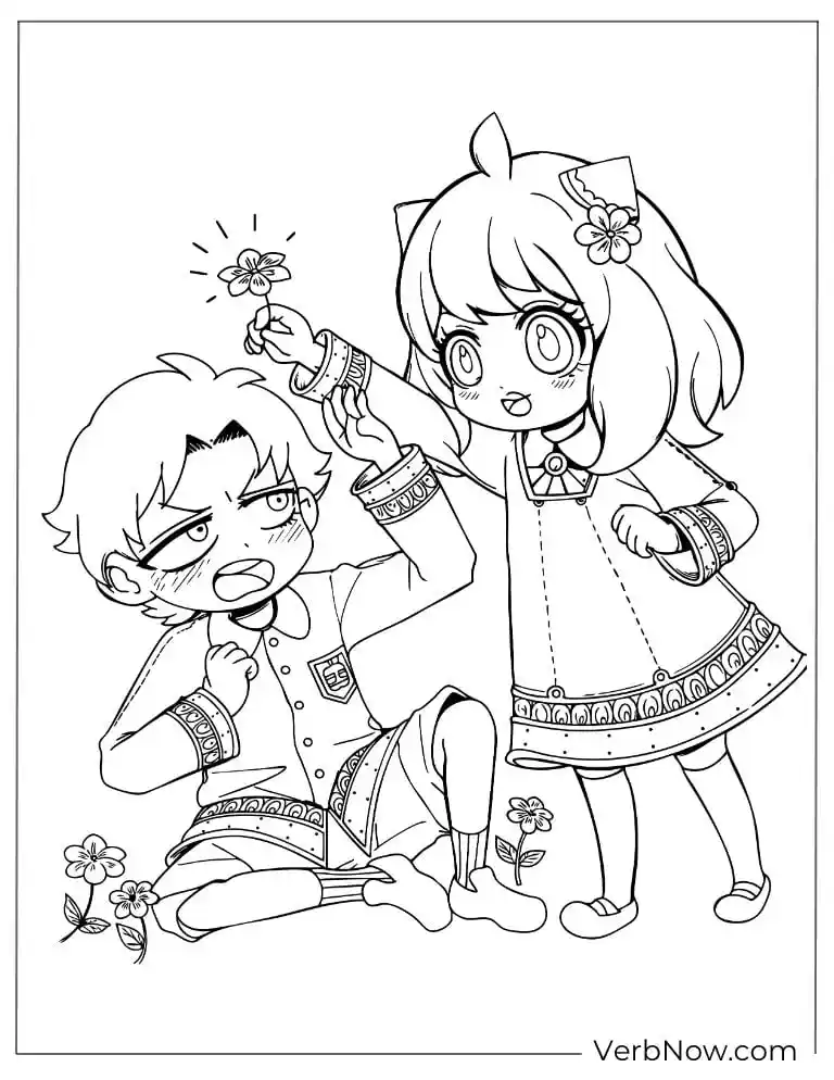 22 Free Spy x Family Coloring Pages For Fun (Printable PDF) Spy x Family Anya & Damian Flower Coloring Sheet