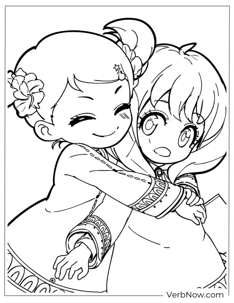 22 Free Spy x Family Coloring Pages For Fun (Printable PDF) Cute Chibi Anime Girls Hugging Coloring Page