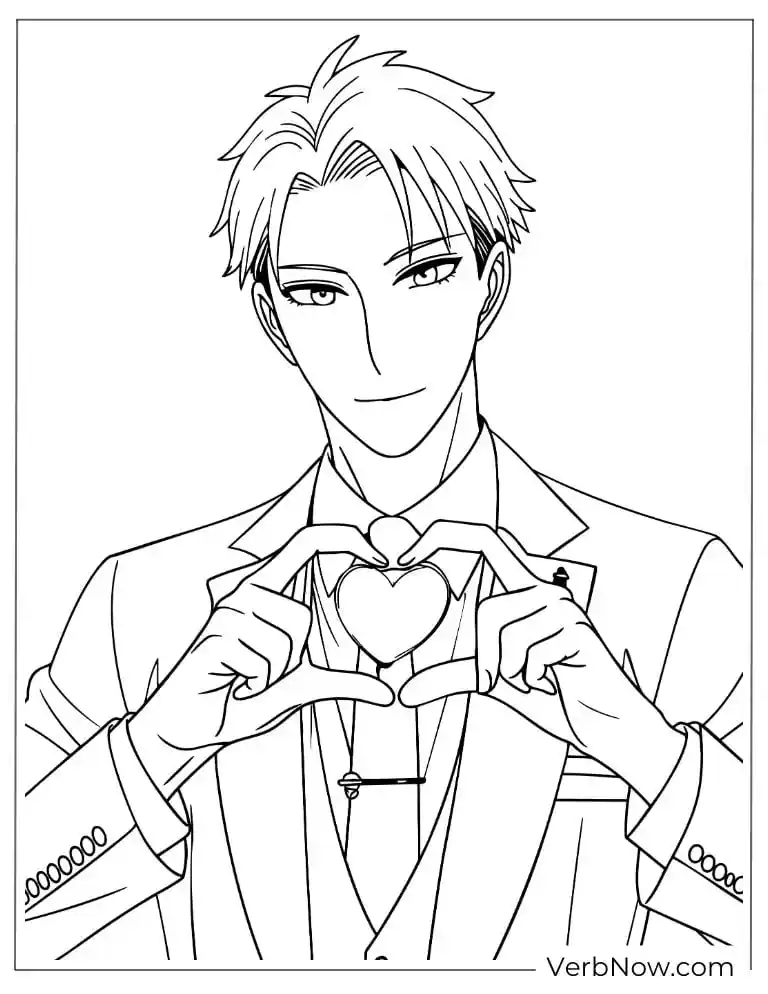 22 Free Spy x Family Coloring Pages For Fun (Printable PDF) Loid Forger Making Heart Sign Coloring Page