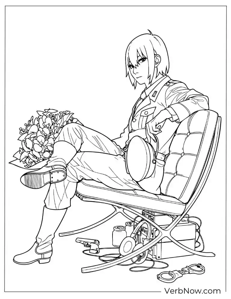 22 Free Spy x Family Coloring Pages For Fun (Printable PDF) Anime Character in Uniform with Flowers Coloring Page