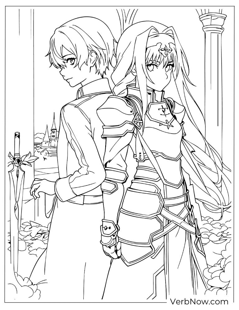 22 Free Sword Art Online Coloring Pages (Printable PDF) Anime Knights Back to Back Coloring Page