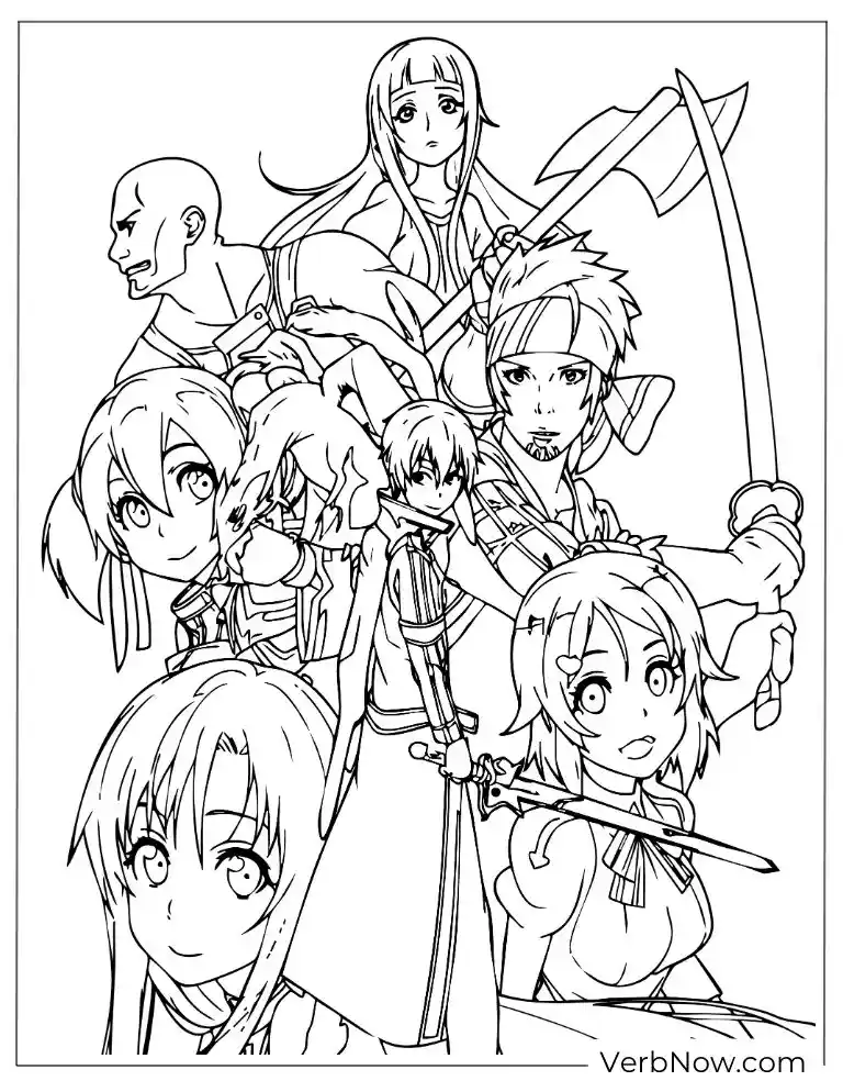 Sword Art Online Characters Group Coloring Page