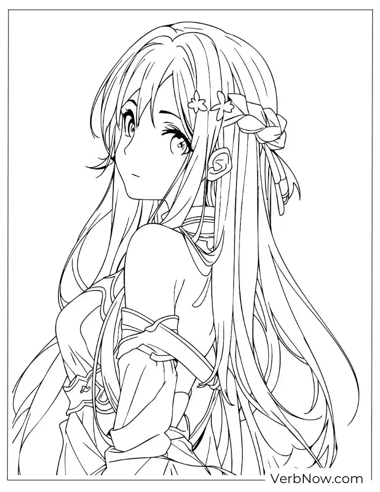 Beautiful Anime Girl Coloring Page Line Art