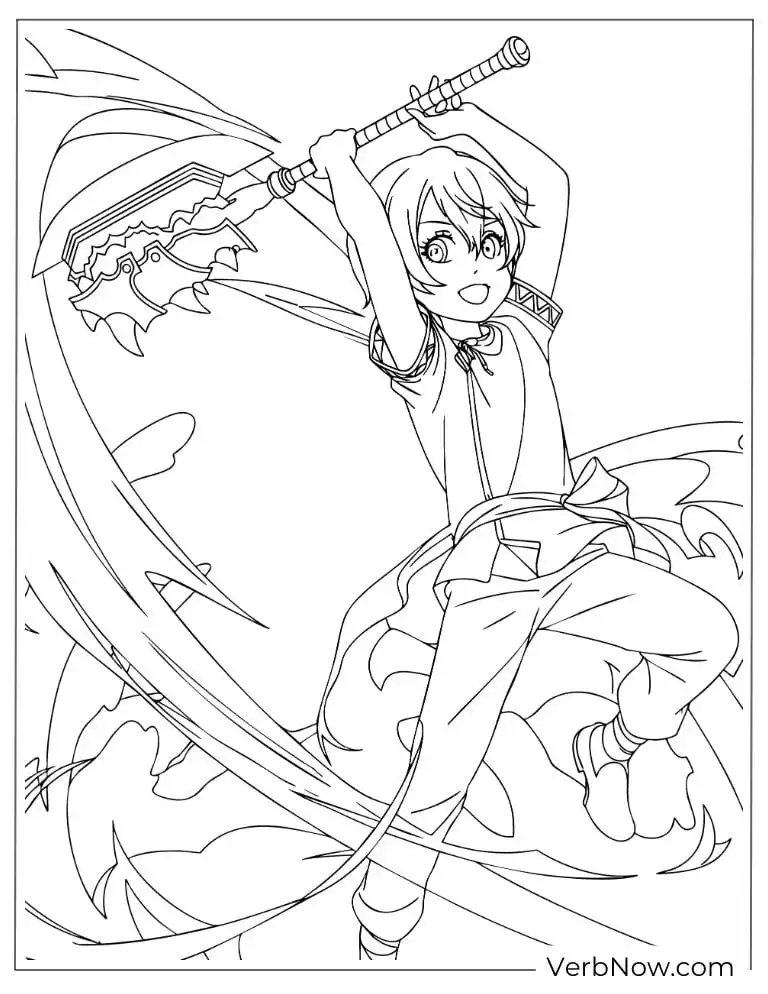 Anime Boy Warrior Swinging Giant Axe Coloring Page