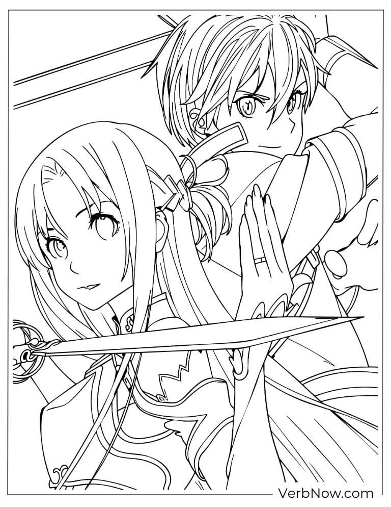 22 Free Sword Art Online Coloring Pages (Printable PDF) Sword Art Online Kirito & Asuna Coloring Sheet