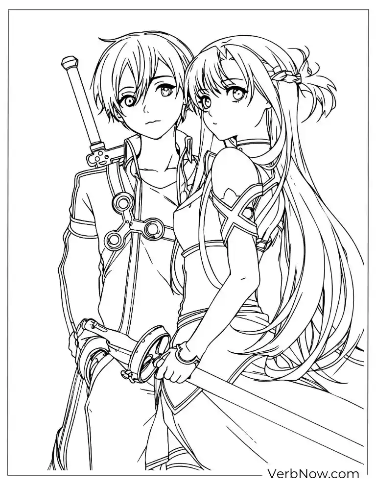 Kirito and Asuna SAO Couple Anime Coloring Page